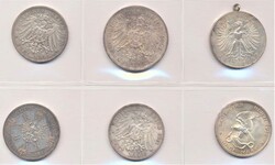 Kaiserreich 1861 - 1913, kleines Lot von 6 Silbermünzen aus ...