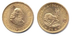 Südafrika 1967, 2 Rand - Springbock, 916 2/3er-Gold, Gewicht 7,98 ...