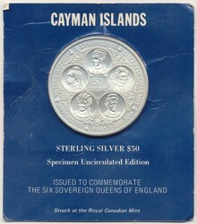 Kaiman-Inseln 1975, 50 Dollars - Britische Königinnen, 925er-Silber, ...