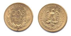 Mexiko 1945, Dos Pesos - Staatswappen, 900er-Gold, Gewicht 1,6666 ...