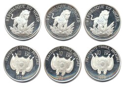 Nigeria 1968, 3 x 10 Francs-Sondermünzen - Löwe, 900er Silber, ...