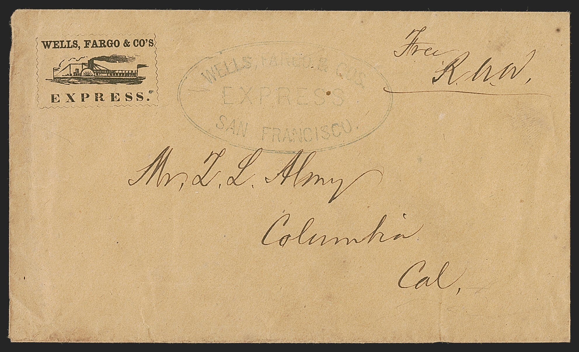 Wells, Fargo & Cos. Express San Francisco. Clear strike of blue ...