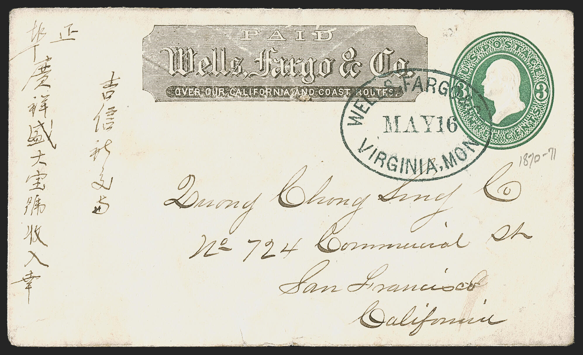 Wells, Fargo & Co. Virginia, Mon. May 16 (Montana Territory). Perfect ...