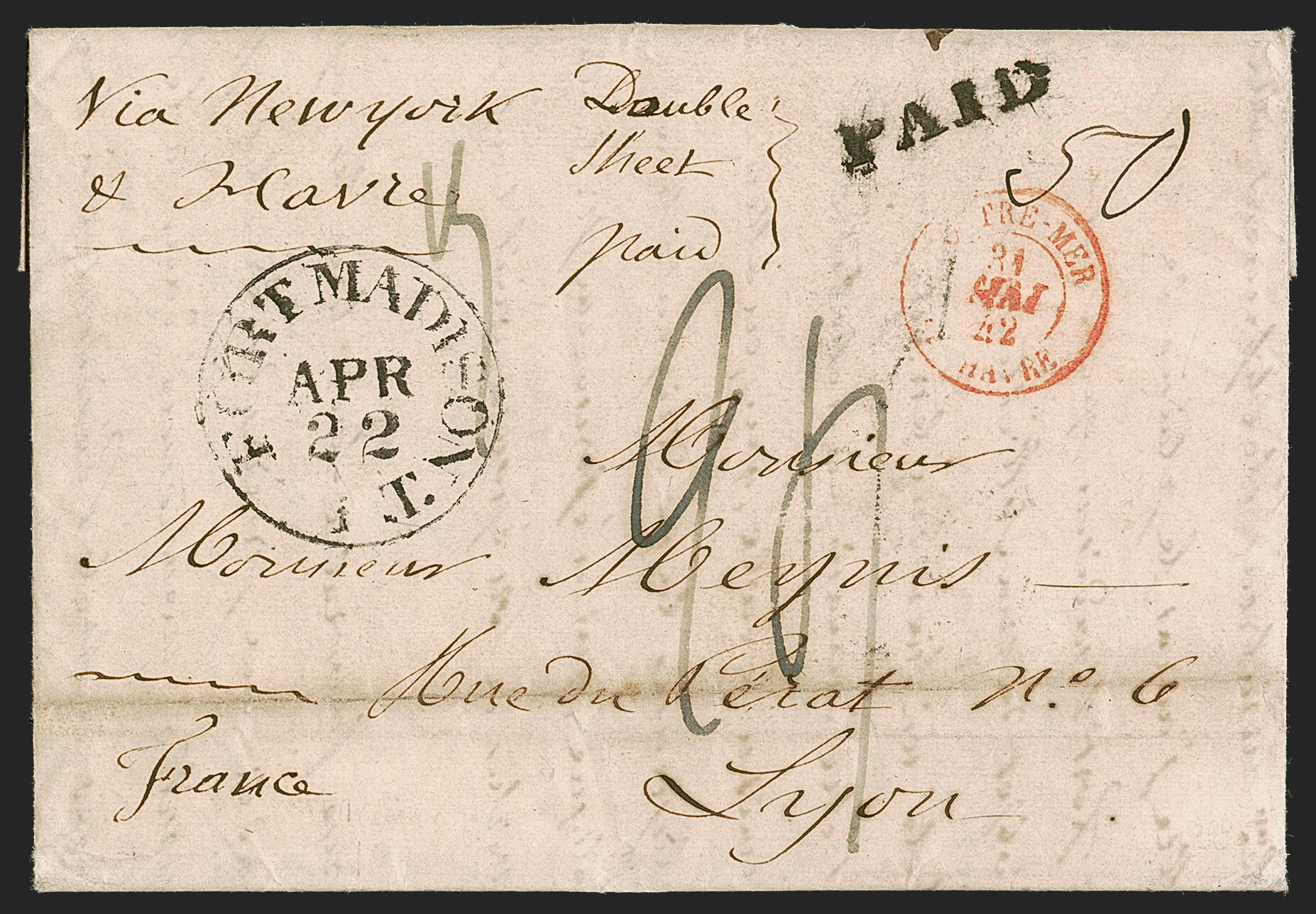 Fort Madison I.T. Apr. 22 (1842). Clear strike of circular datestamp ...
