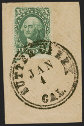 1c Blue, Ty. V (24). Block of three, tied by "Sutter Creek Cal. Jun. ...