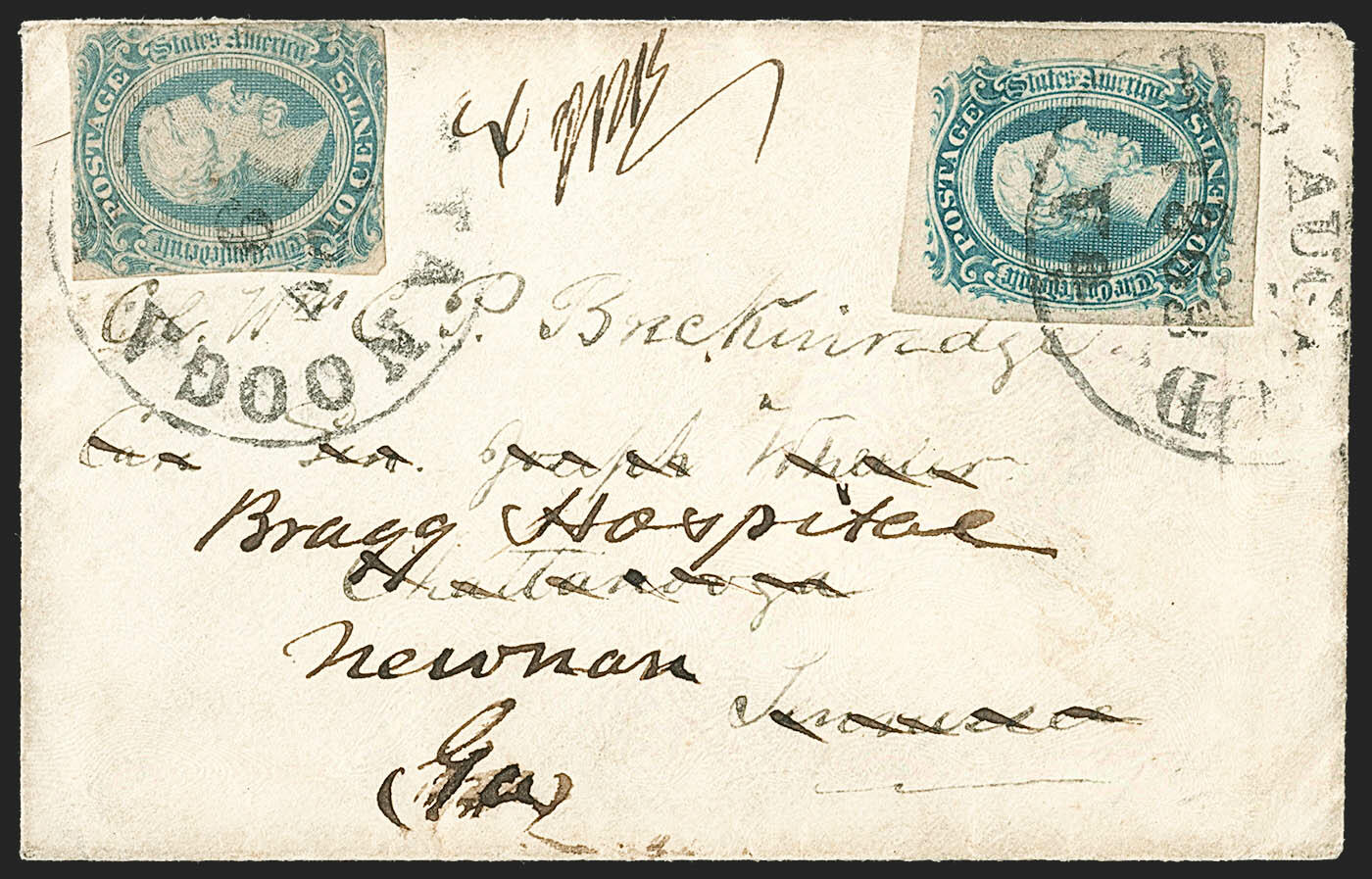 10c Blue, Die A (11). Large to huge margins, tied by "Richmond Va. ...