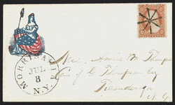 3c Dull Red, Ty. III (26). Tied by radial cogwheel fancy cancel ...