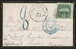 12c Green (117). Straddle-pane margin at right, tied by cork cancel, ...