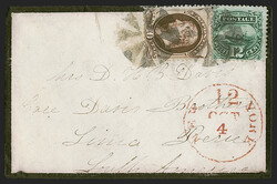 12c Green (117). Used with 10c Brown (150), tied by circle of wedges ...