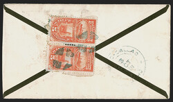 15c Yellow Orange (163). Used with 2c Vermilion (178), tied by corks, ...