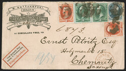 5c Blue (179). Used with two each 2c Vermilion and 3c Green (178, ...