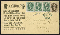 10c Brown, With Secret Mark (188). Used with three 3c Green (184), ...