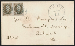 5c Red Brown (1). Horizontal pair, intermediate impression, large ...