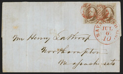 5c Red Brown (1). Horizontal pair, large margins all around, ...