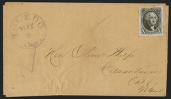 10c Black (2). Large margins all around, cancelled by light strike of ...