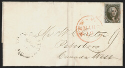 10c Black (2). Three large margins, just in at bottom, tied by red ...