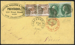 2c Brown (113). Horizontal pair, used with two 3c Green (147), tied ...