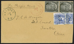 3c Ultramarine (114). Two, one affixed over edge of cover and used ...