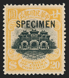 China, 1919, 11/2c Violet, 13c Brown, $20.00 Yellow & Black, Specimen ...