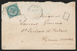French Colonies, Used in Cambodia, Phnom Penh, 1865, 20c Blue on ...