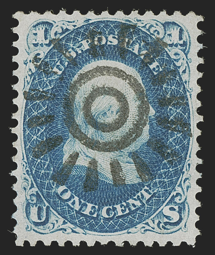 1c Blue (63). Well-centered with balanced margins, perfect strike of ...