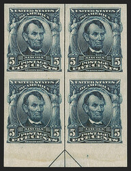 5c Blue, Imperforate (315). Mint N.H. top, right, left and bottom ...