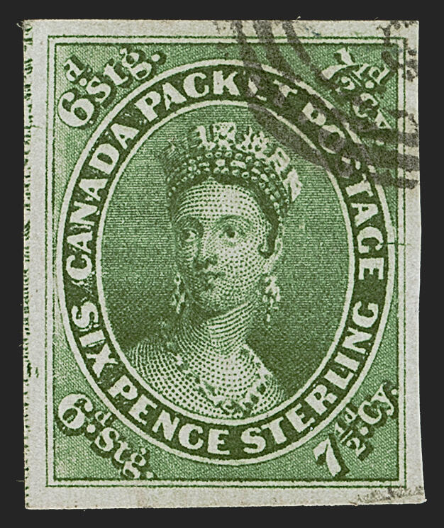 Canada, 1857, 7½p Green (9; SG 12). Position 25, showing easily ...