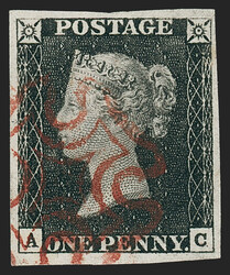 Great Britain, 1840, 1p Grayish Black (1b; SG 3). Plate 1b, lettered ...