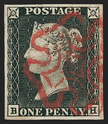 Great Britain, 1840, 1p Grayish Black (1b; SG 3). Plate 1b, lettered ...