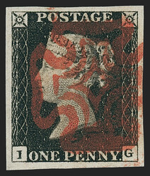 Great Britain, 1840, 1p Black (1; SG 2). Plate 2, lettered I-G, large ...