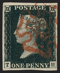 Great Britain, 1840, 1p Intense Black (1a; SG 1). Plate 2, lettered ...