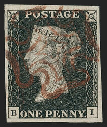 Great Britain, 1840, 1p Black (1; SG 2). Plate 3, lettered B-I, full ...