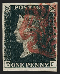 Great Britain, 1840, 1p Intense Black (1a; SG 1; SG Specialised A40). ...