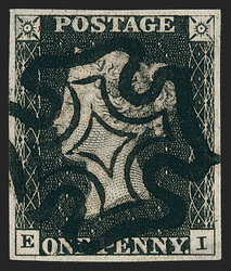 Great Britain, 1840, 1p Black (1; SG 2). Plate 9, lettered E-I, full ...