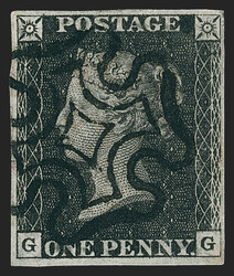 Great Britain, 1840, 1p Grayish Black (1b; SG 3). Plate 11, lettered ...