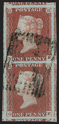 Great Britain, 1841, 1p Red Brown (3: SG 8). Vertical pair, plate 66, ...