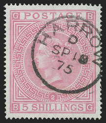 Great Britain, 1867, 5sh Pale Rose (57a; SG 127). Plate 2, lettered ...