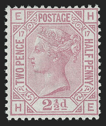 Great Britain, 1880, 2½p Claret (67; SG 141). Plate 17, lettered H-E ...