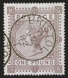Great Britain, 1878, £1 Brown Lilac (75; SG 129). Plate 1, lettered ...