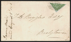Nova Scotia, 1851, 6p Yellow Green, Diagonal Half Used as 3c (4a; SG ...