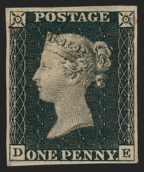 Great Britain, 1840, 1p Black (1; SG 2). Plate 2, lettered D-E, ...