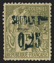French Sudan, 1894, 25c on 1fr Bronze Green on Straw (2; Yvert 2). ...