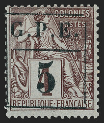 Guadeloupe, 1884, 5c on 4c Lilac Brown on Gray (2 footnote; Yvert 2k) ...