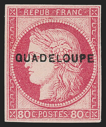 Guadeloupe, 1891, 80c Carmine on Pinkish (13; Yvert 13). Original gum ...
