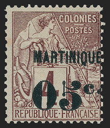 Martinique, 1888, 5c on 4c Claret on Lavender (11; Yvert 9). Original ...