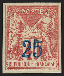 Nossi-Be, 1889, 25c on 40c Red on Straw, Third Printing (1; Yvert 1B) ...