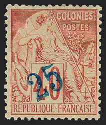 Nossi-Be, 1889, 25c on 40c Red on Straw, Ultramarine Surcharge, ...