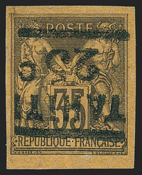 Tahiti, 1882, 25c on 35c Dark Violet on Orange, Type "b", Inverted ...