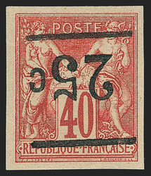 Tahiti, 1882, 25c on 40c Vermilion on Straw, Inverted Surcharge (1Be; ...