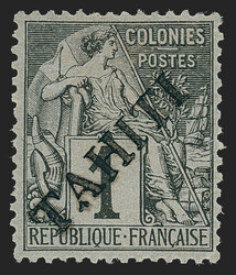 Tahiti, 1893, 1c Black on Lilac Blue (5; Yvert 7). Large part ...